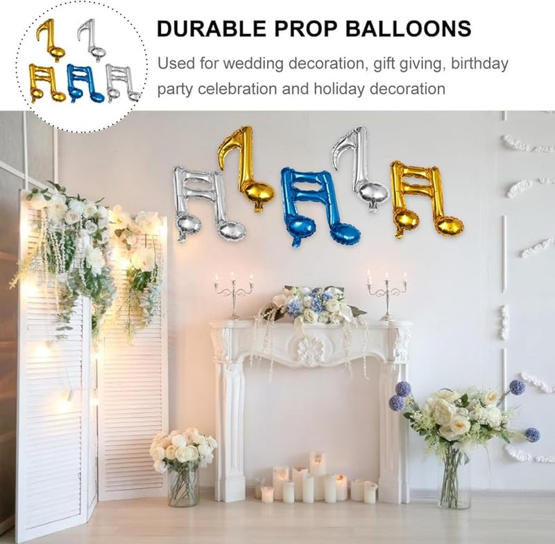 Gold Silver Blue Musical Note Foil Balloons 10Pcs Party Decorations for Birthdays Weddings - Image 3
